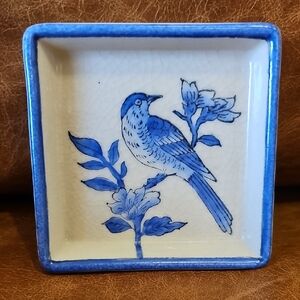 Chelsea House Blue and White Bird Design Square Dish